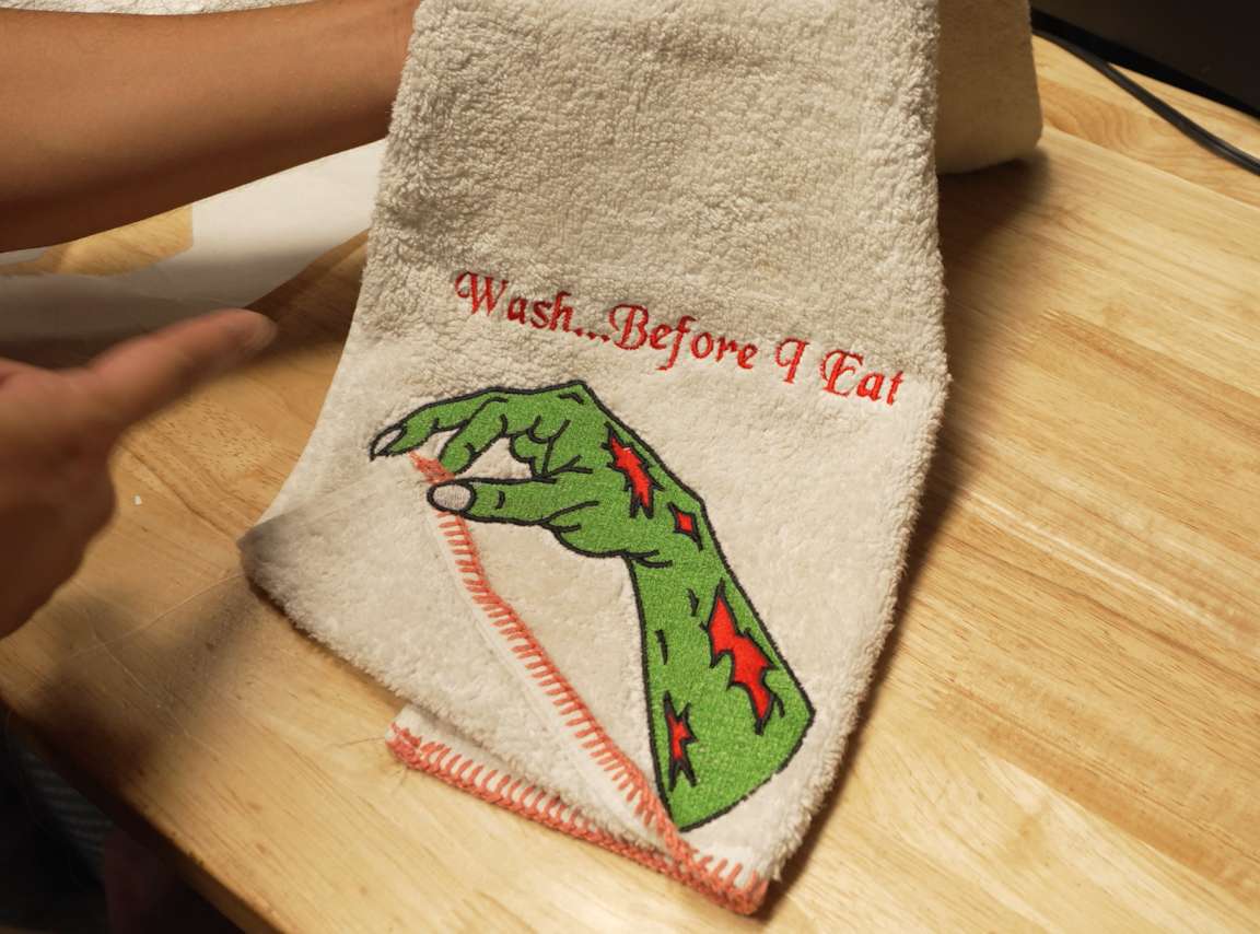 (Zombie Hand AND Phrase) for Towel Embroidery File (NOT A PHYSICAL PRODUCT)